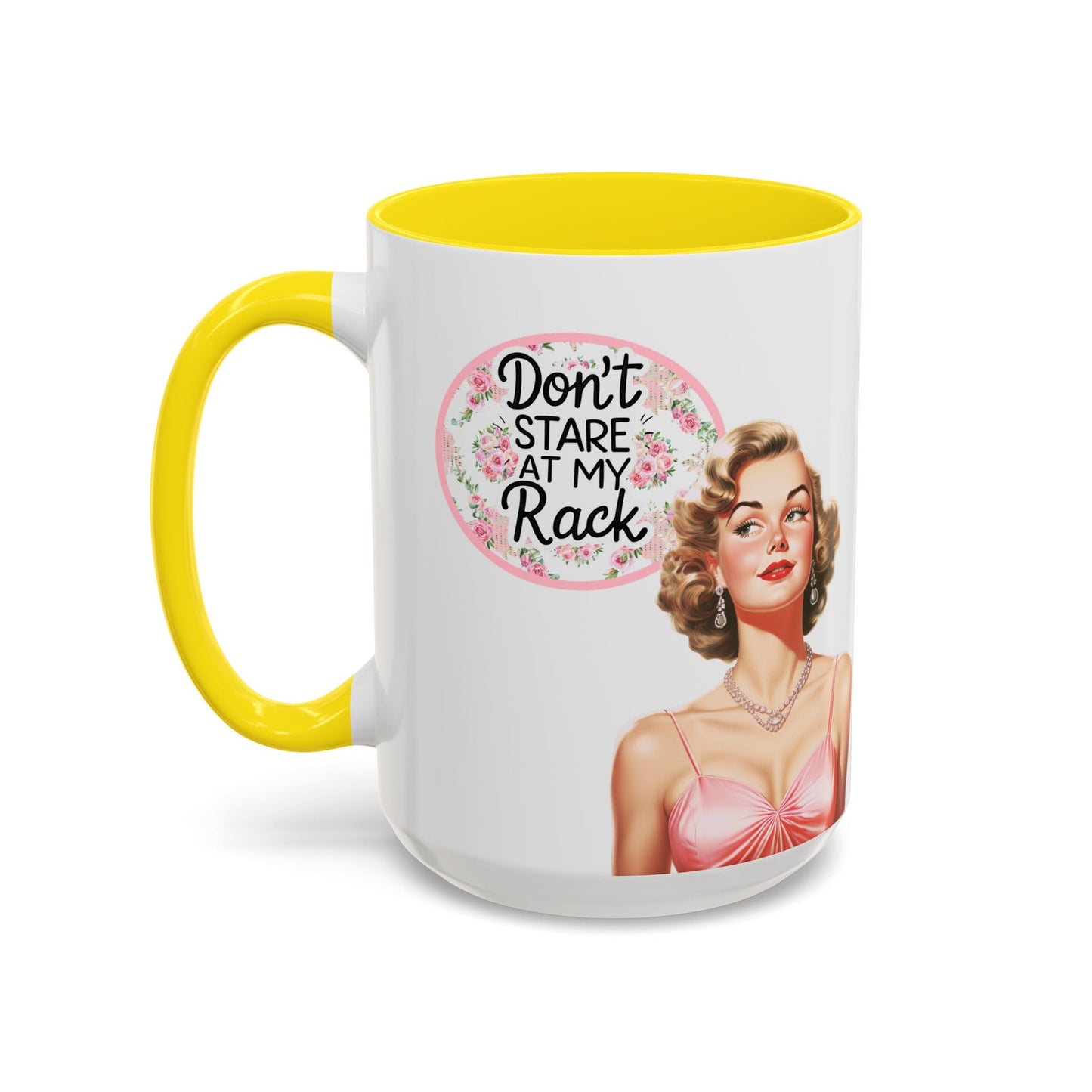 Don’t Stare At My Rack Mahjong Player Gift Funny Mahjong Playful Vintage Vibe Pin Up Girl Mahj Game Night 15 oz. Mug