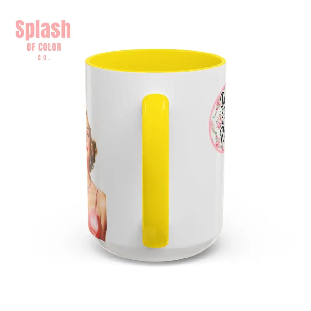 Don’t Stare At My Rack Mahjong Player Gift Funny Mahjong Playful Vintage Vibe Pin Up Girl Mahj Game Night 15 oz. Mug