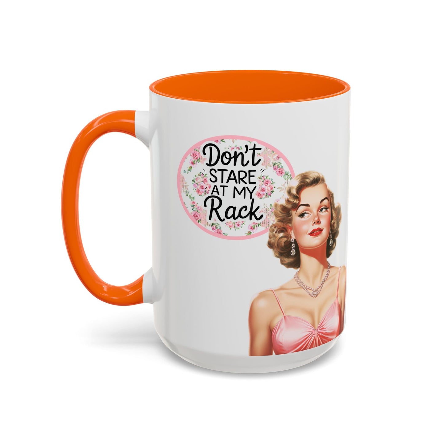 Don’t Stare At My Rack Mahjong Player Gift Funny Mahjong Playful Vintage Vibe Pin Up Girl Mahj Game Night 15 oz. Mug