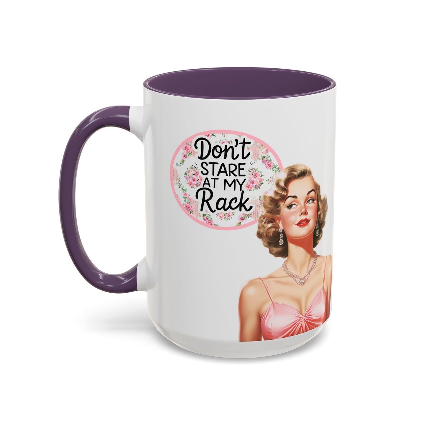Don’t Stare At My Rack Mahjong Player Gift Funny Mahjong Playful Vintage Vibe Pin Up Girl Mahj Game Night 15 oz. Mug