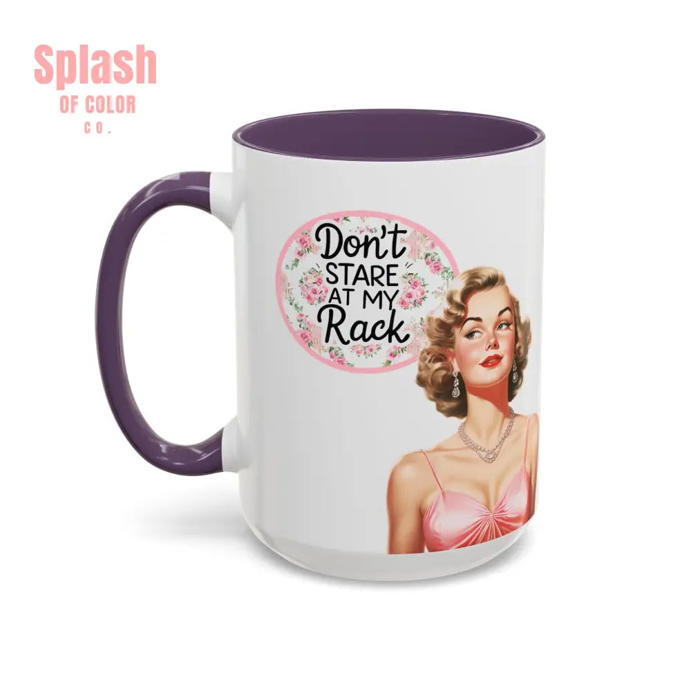 Don’t Stare At My Rack Mahjong Player Gift Funny Mahjong Playful Vintage Vibe Pin Up Girl Mahj Game Night 15 oz. Mug
