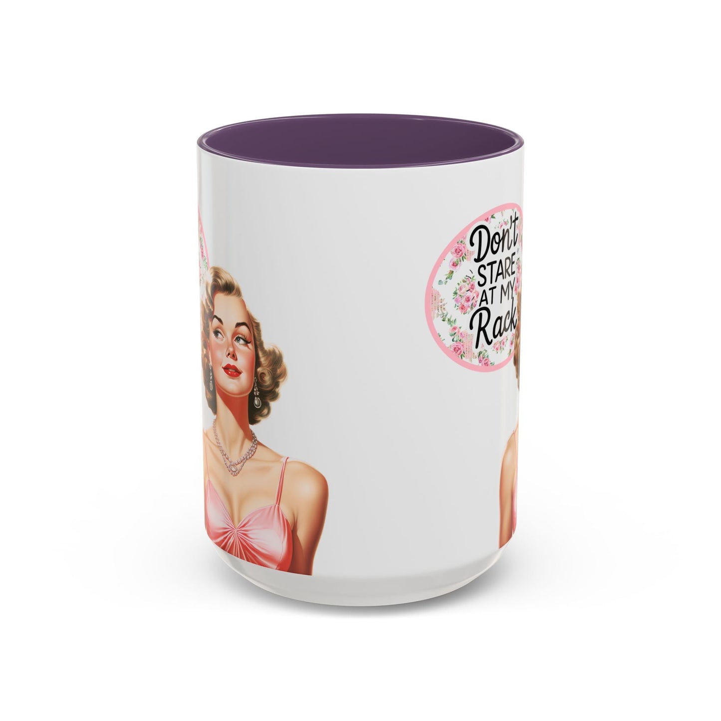 Don’t Stare At My Rack Mahjong Player Gift Funny Mahjong Playful Vintage Vibe Pin Up Girl Mahj Game Night 15 oz. Mug