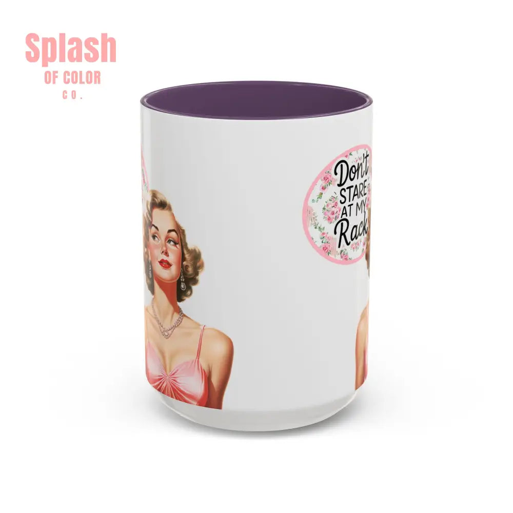 Don’t Stare At My Rack Mahjong Player Gift Funny Mahjong Playful Vintage Vibe Pin Up Girl Mahj Game Night 15 oz. Mug