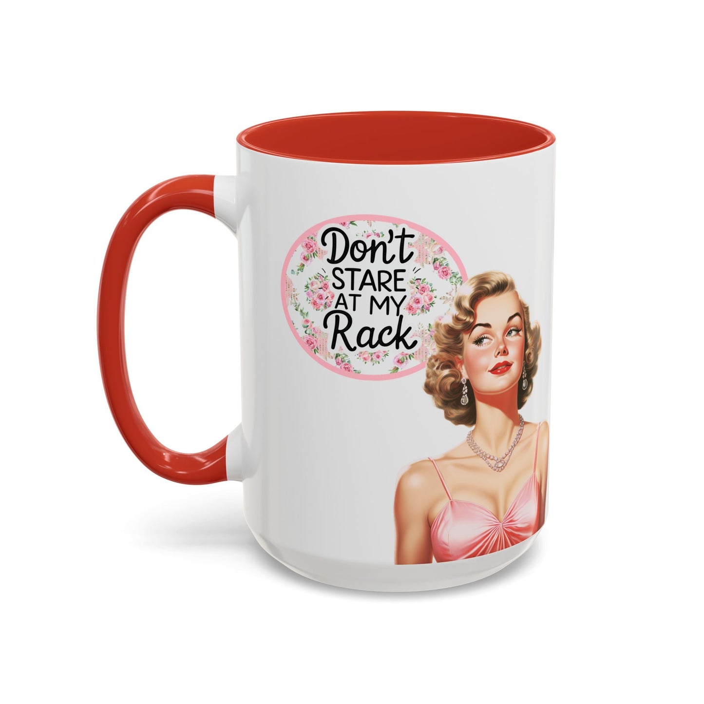 Don’t Stare At My Rack Mahjong Player Gift Funny Mahjong Playful Vintage Vibe Pin Up Girl Mahj Game Night 15 oz. Mug