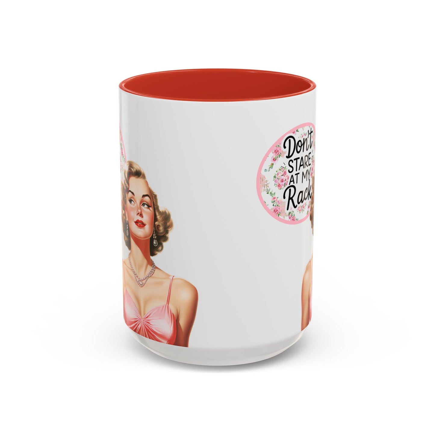Don’t Stare At My Rack Mahjong Player Gift Funny Mahjong Playful Vintage Vibe Pin Up Girl Mahj Game Night 15 oz. Mug