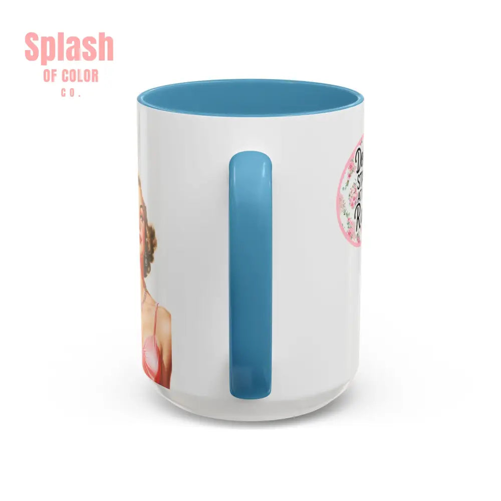 Don’t Stare At My Rack Mahjong Player Gift Funny Mahjong Playful Vintage Vibe Pin Up Girl Mahj Game Night 15 oz. Mug