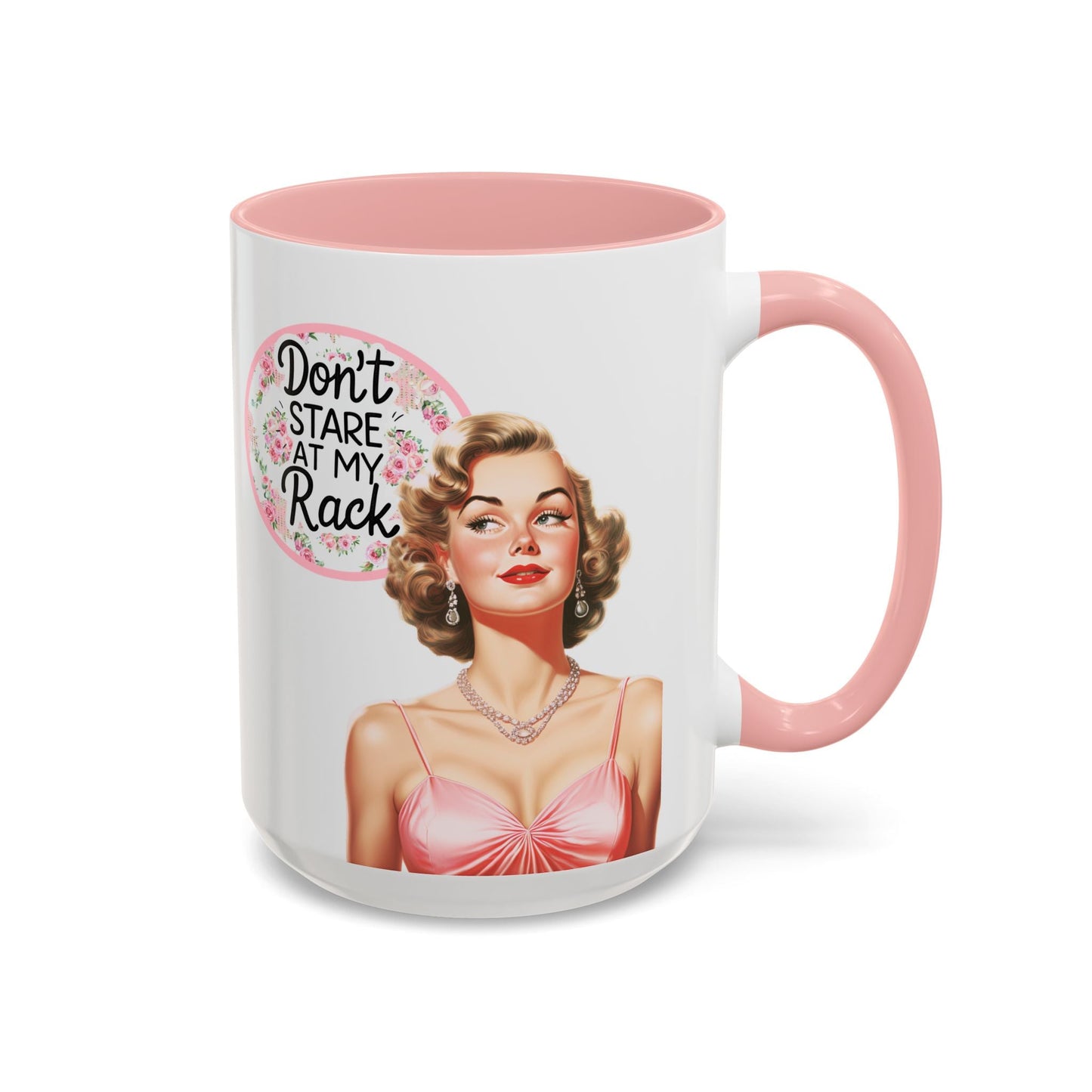 Don’t Stare At My Rack Mahjong Player Gift Funny Mahjong Playful Vintage Vibe Pin Up Girl Mahj Game Night 15 oz. Mug