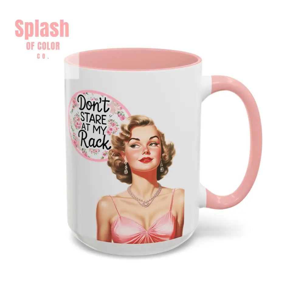 Don’t Stare At My Rack Mahjong Player Gift Funny Mahjong Playful Vintage Vibe Pin Up Girl Mahj Game Night 15 oz. Mug