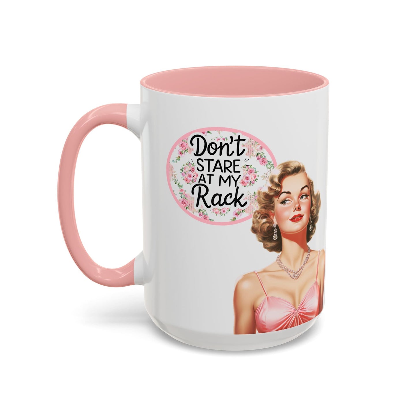 Don’t Stare At My Rack Mahjong Player Gift Funny Mahjong Playful Vintage Vibe Pin Up Girl Mahj Game Night 15 oz. Mug