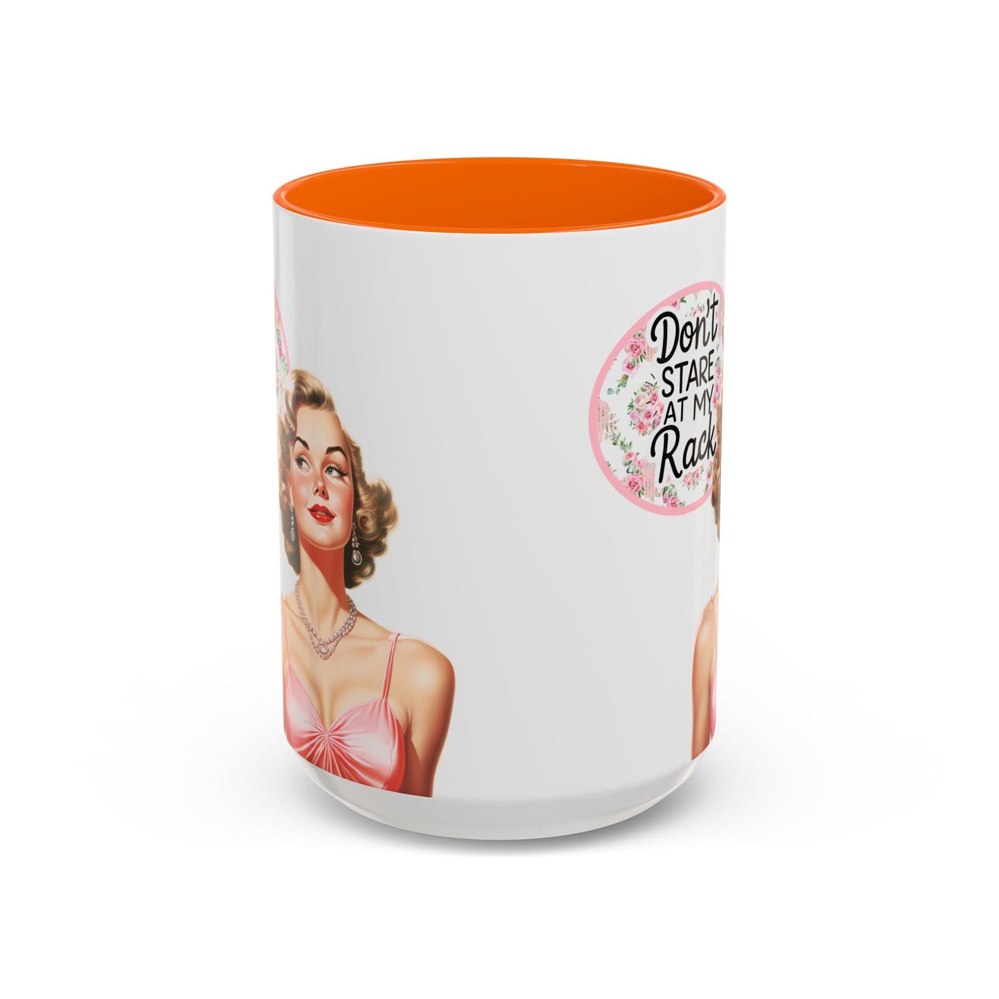Don’t Stare At My Rack Mahjong Player Gift Funny Mahjong Playful Vintage Vibe Pin Up Girl Mahj Game Night 15 oz. Mug