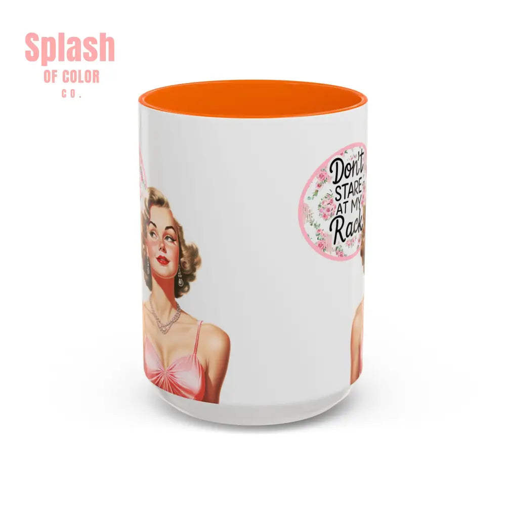 Don’t Stare At My Rack Mahjong Player Gift Funny Mahjong Playful Vintage Vibe Pin Up Girl Mahj Game Night 15 oz. Mug