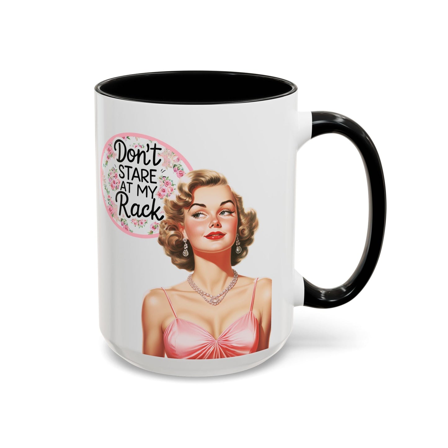 Don’t Stare At My Rack Mahjong Player Gift Funny Mahjong Playful Vintage Vibe Pin Up Girl Mahj Game Night 15 oz. Mug