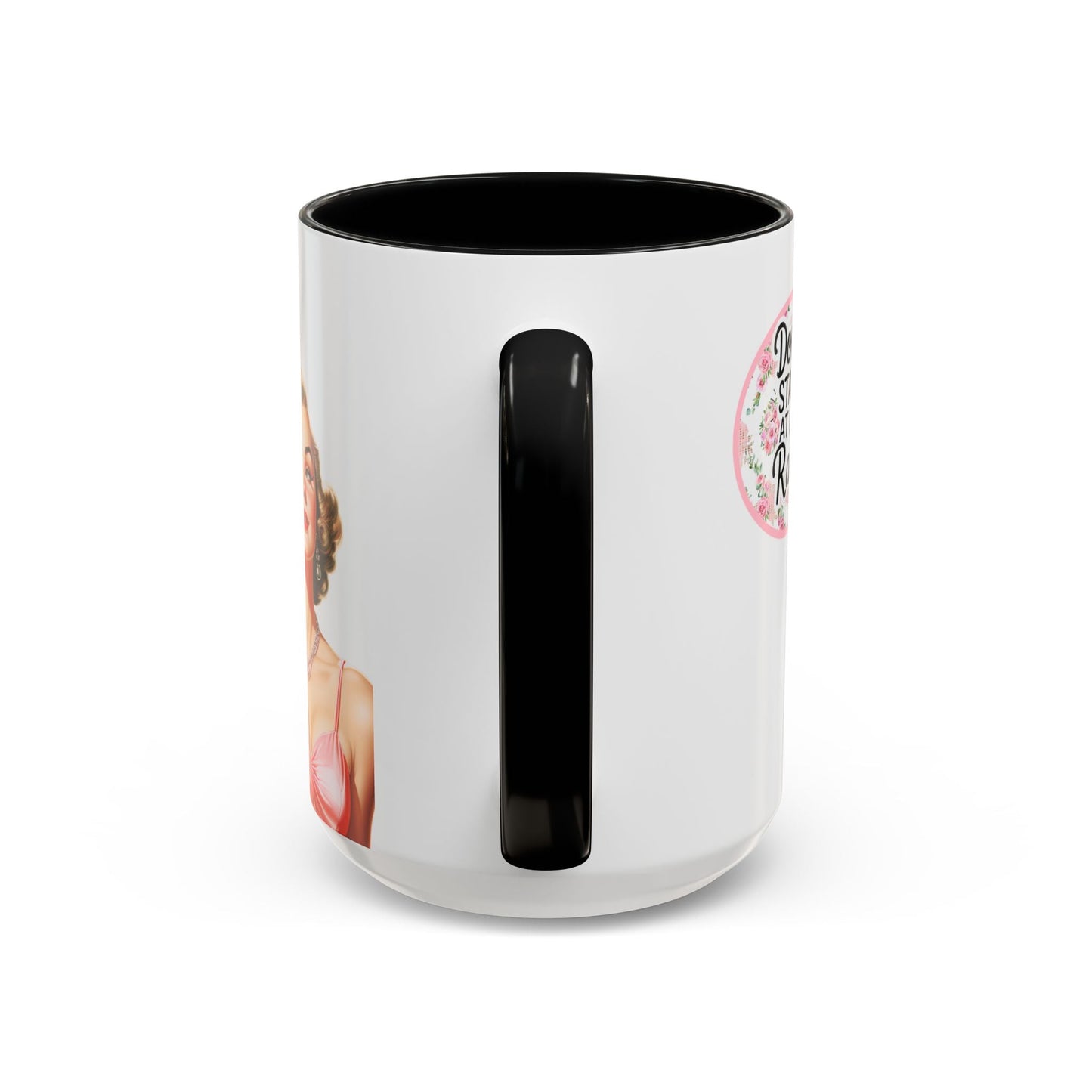 Don’t Stare At My Rack Mahjong Player Gift Funny Mahjong Playful Vintage Vibe Pin Up Girl Mahj Game Night 15 oz. Mug