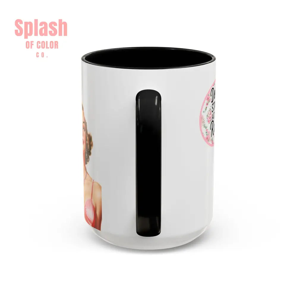 Don’t Stare At My Rack Mahjong Player Gift Funny Mahjong Playful Vintage Vibe Pin Up Girl Mahj Game Night 15 oz. Mug