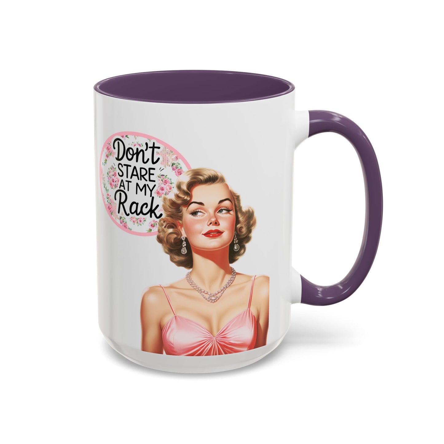Don’t Stare At My Rack Mahjong Player Gift Funny Mahjong Playful Vintage Vibe Pin Up Girl Mahj Game Night 15 oz. Mug