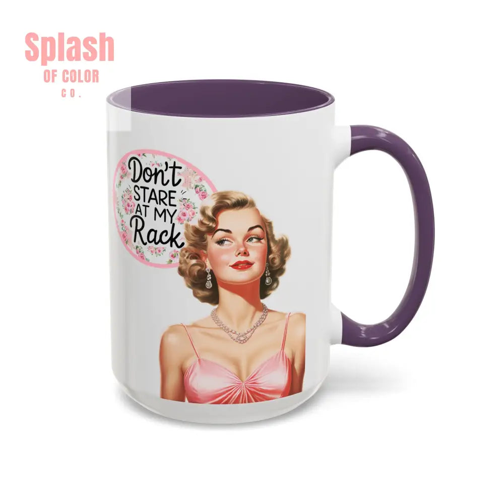 Don’t Stare At My Rack Mahjong Player Gift Funny Mahjong Playful Vintage Vibe Pin Up Girl Mahj Game Night 15 oz. Mug