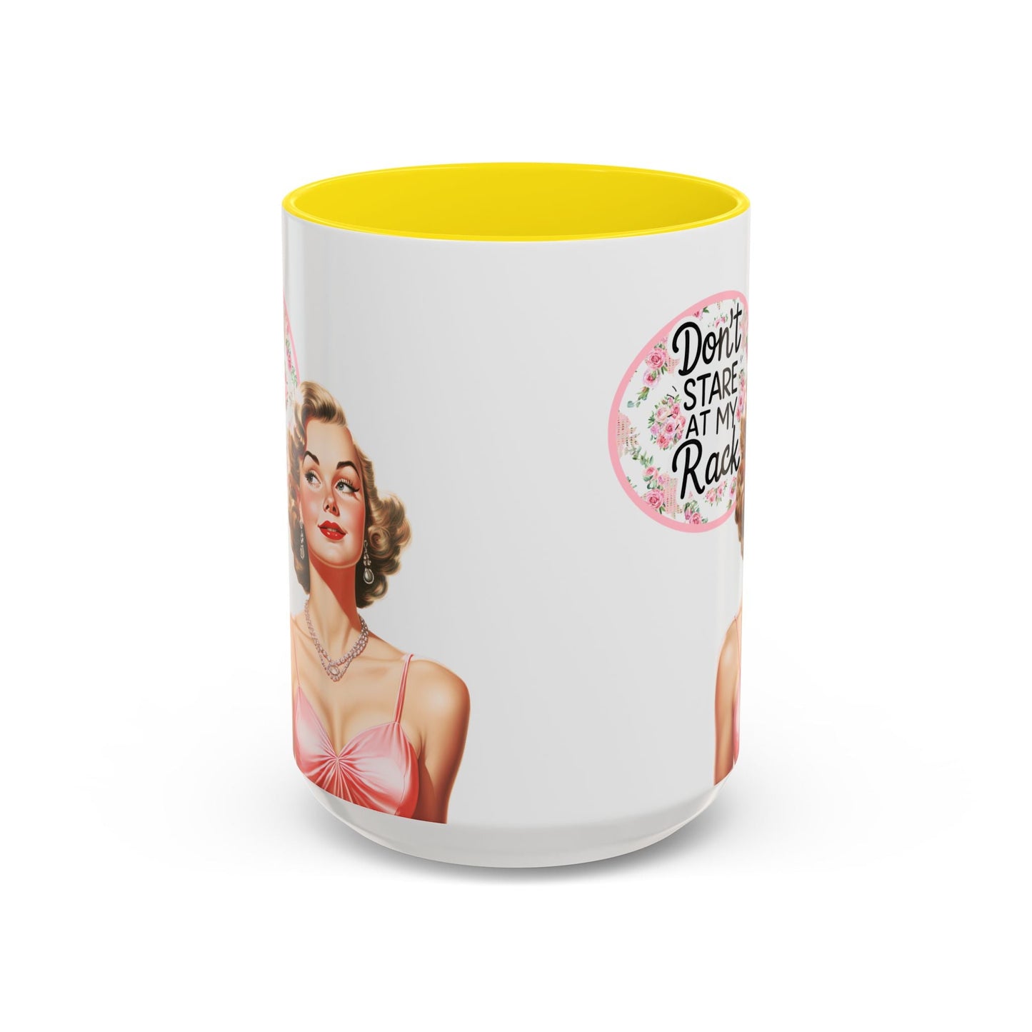 Don’t Stare At My Rack Mahjong Player Gift Funny Mahjong Playful Vintage Vibe Pin Up Girl Mahj Game Night 15 oz. Mug
