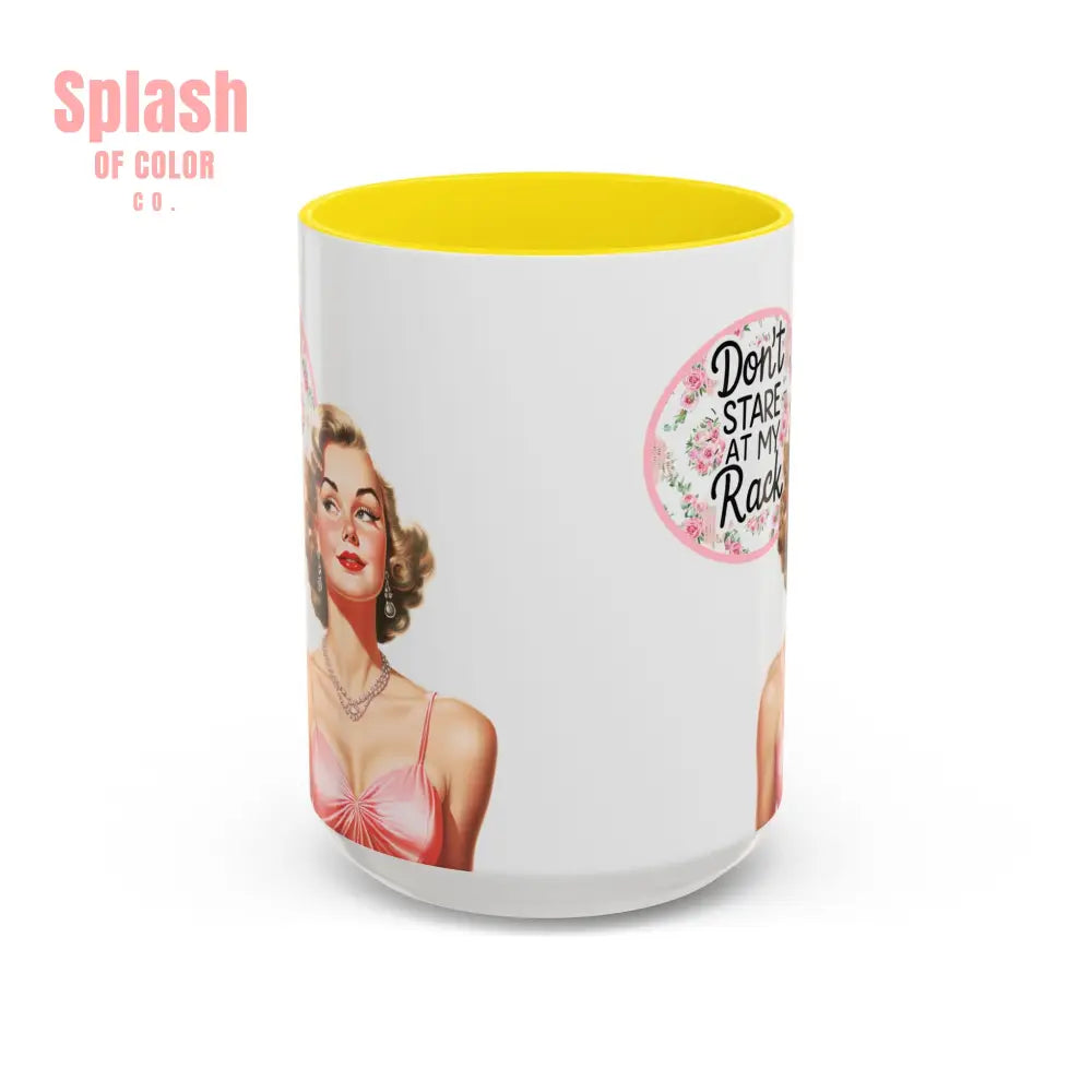 Don’t Stare At My Rack Mahjong Player Gift Funny Mahjong Playful Vintage Vibe Pin Up Girl Mahj Game Night 15 oz. Mug