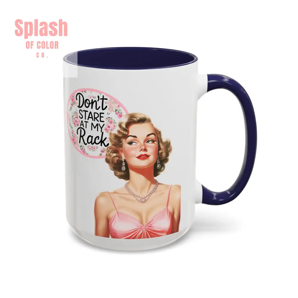 Don’t Stare At My Rack Mahjong Player Gift Funny Mahjong Playful Vintage Vibe Pin Up Girl Mahj Game Night 15 oz. Mug