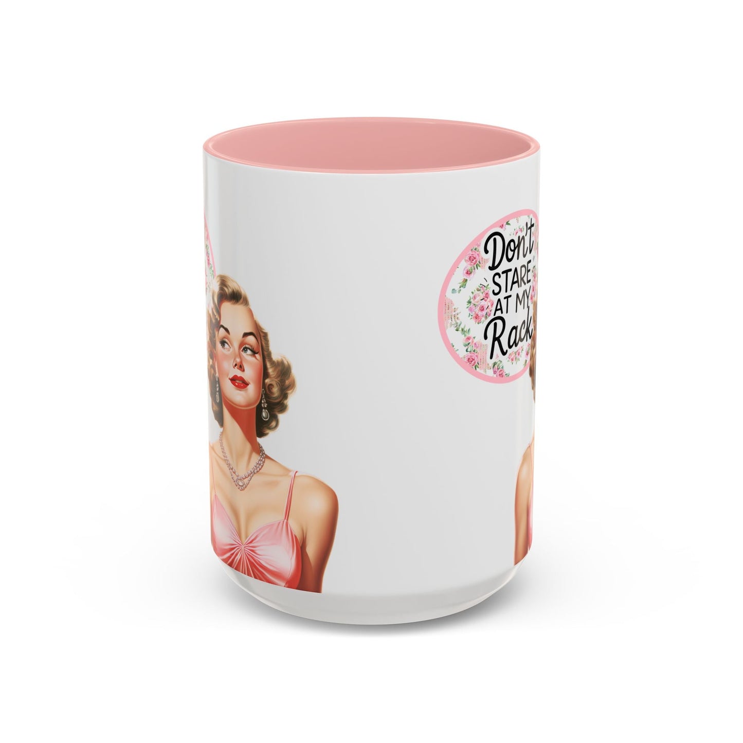 Don’t Stare At My Rack Mahjong Player Gift Funny Mahjong Playful Vintage Vibe Pin Up Girl Mahj Game Night 15 oz. Mug