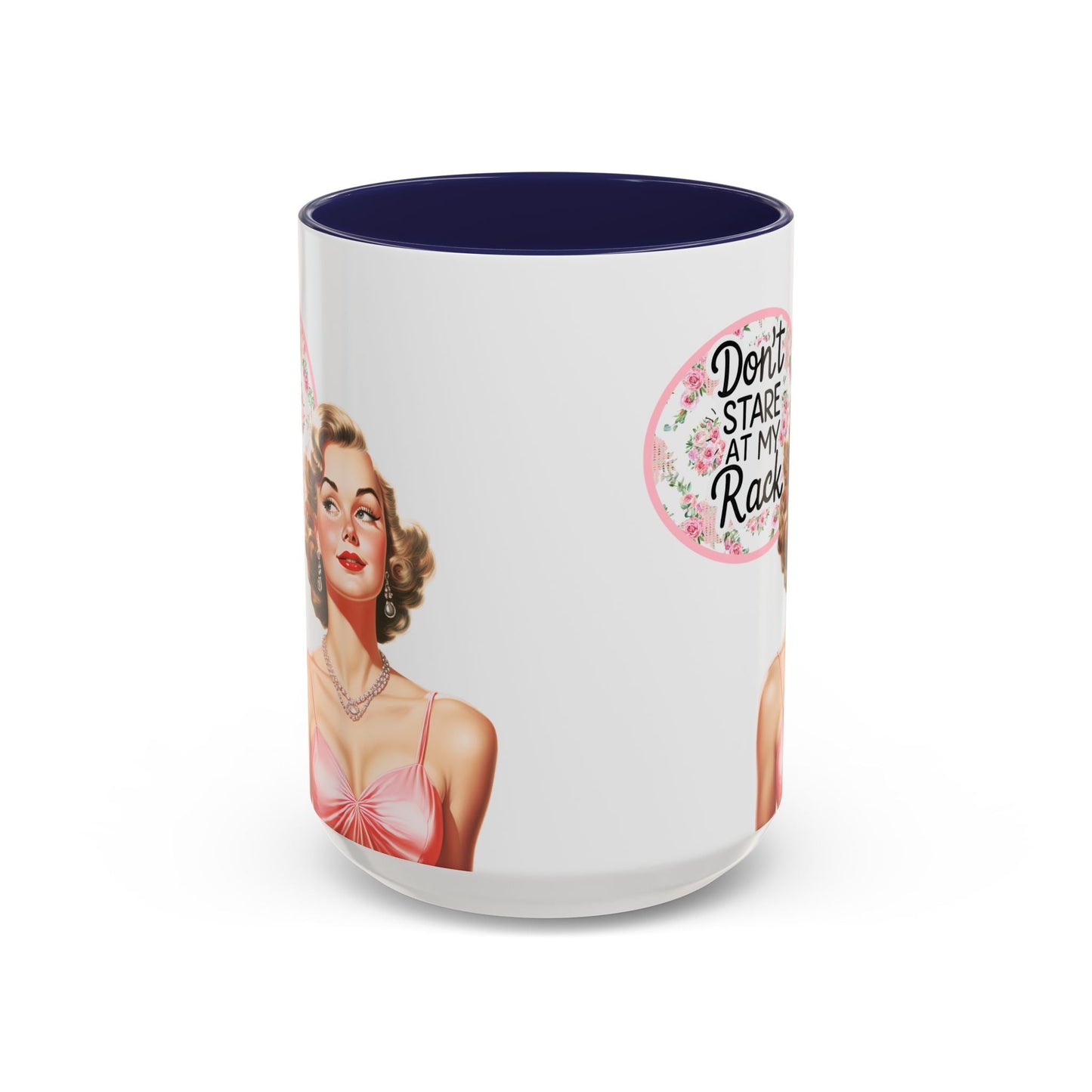 Don’t Stare At My Rack Mahjong Player Gift Funny Mahjong Playful Vintage Vibe Pin Up Girl Mahj Game Night 15 oz. Mug