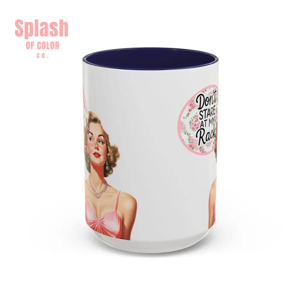 Don’t Stare At My Rack Mahjong Player Gift Funny Mahjong Playful Vintage Vibe Pin Up Girl Mahj Game Night 15 oz. Mug