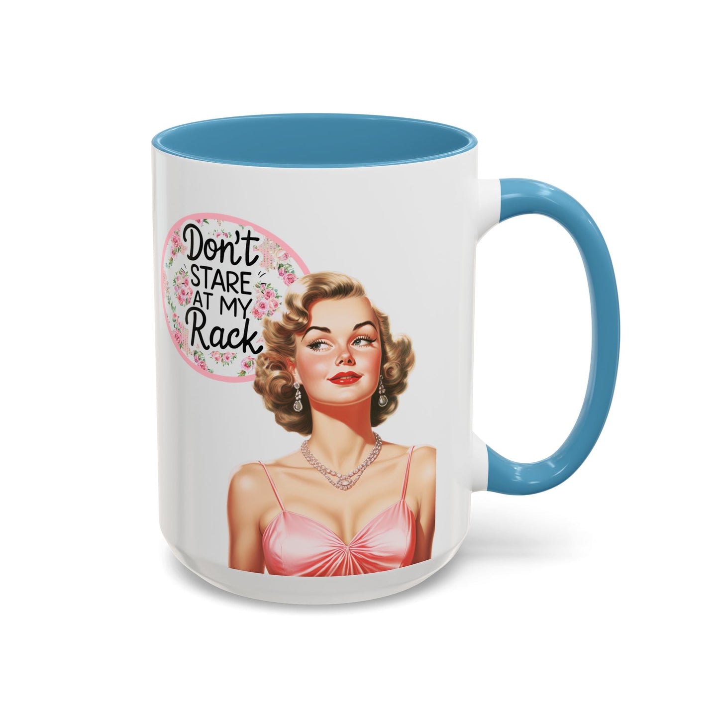 Don’t Stare At My Rack Mahjong Player Gift Funny Mahjong Playful Vintage Vibe Pin Up Girl Mahj Game Night 15 oz. Mug
