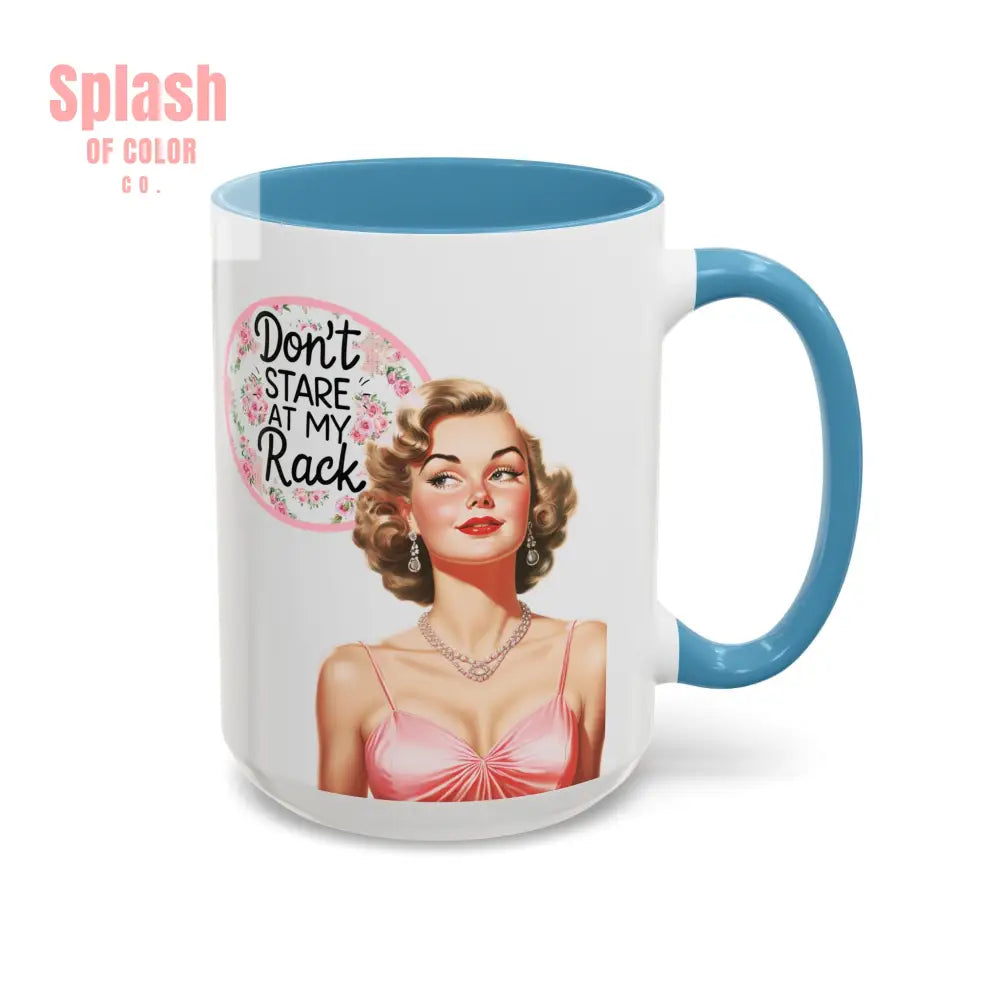 Don’t Stare At My Rack Mahjong Player Gift Funny Mahjong Playful Vintage Vibe Pin Up Girl Mahj Game Night 15 oz. Mug
