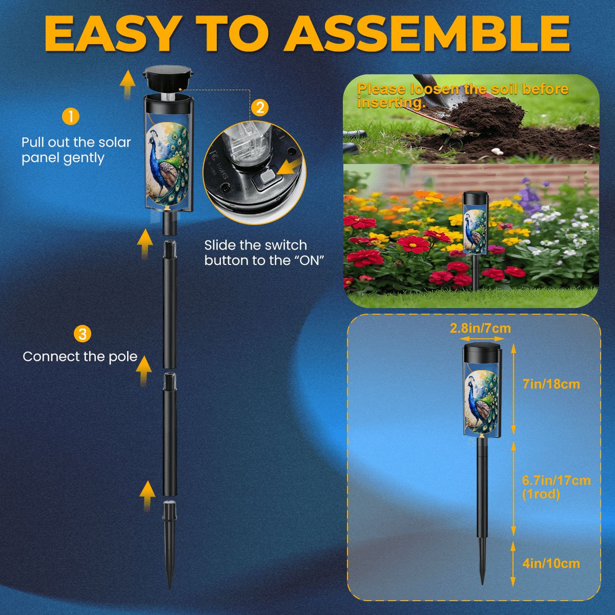 Peacock Watercolor Floral Asian Zen Garden Floral Outdoor Solar Lights