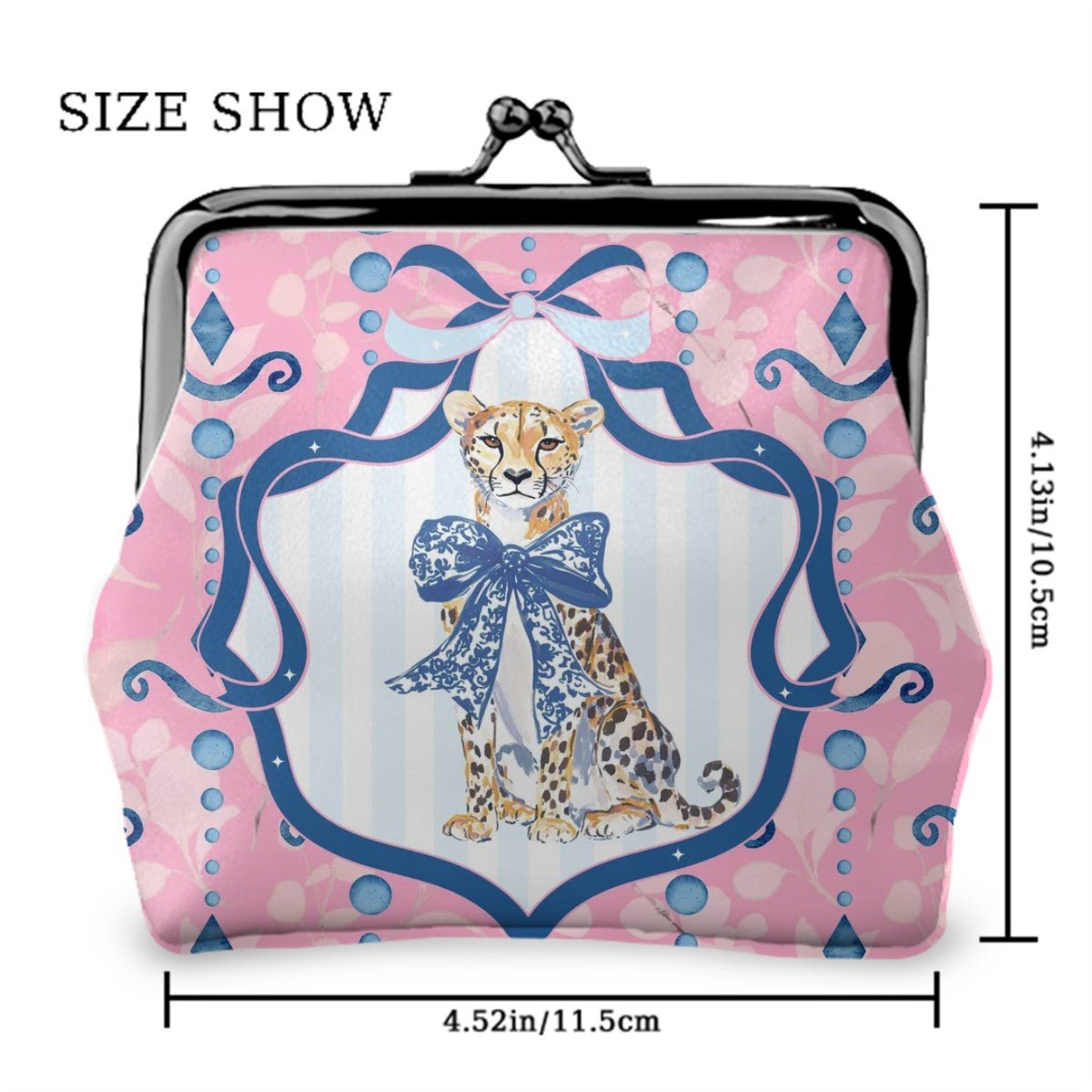 Charleston Cheetah Pink Preppy Women's Leather Kiss Lock Coin Purse - Splash of Color Co.