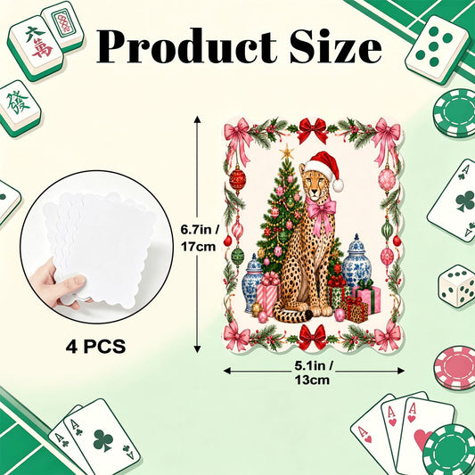 Leopard Luxe Christmas Designed Scalloped Mahjong Shuffler Cards Set of 4 - Splash Of Mahj And Color Co.