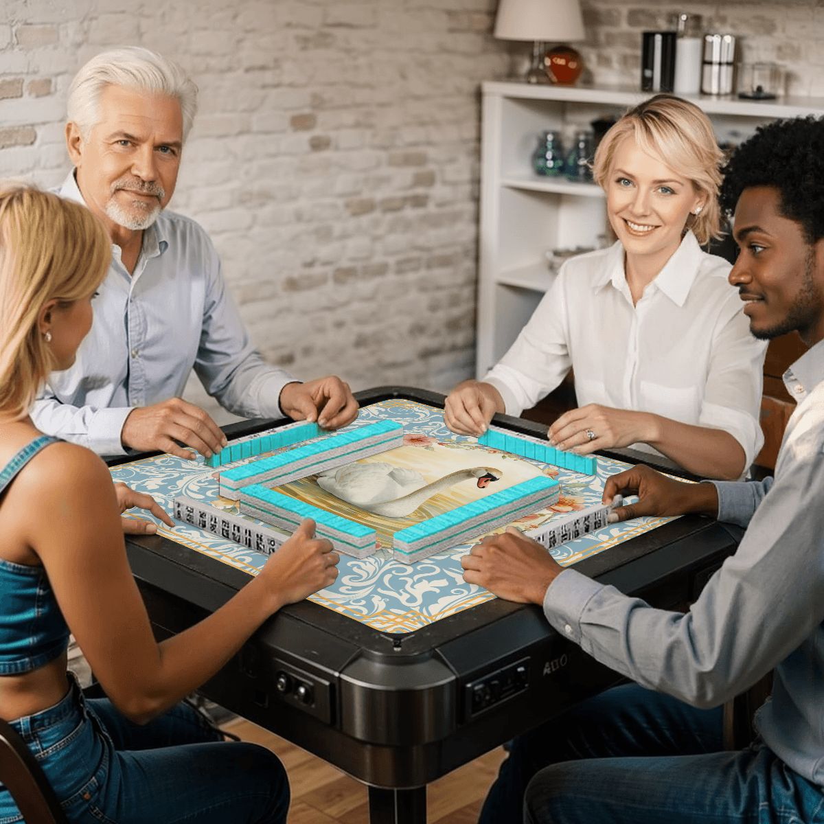 On Golden Pond Swan Mahjong Mat - Splash of Color Co.