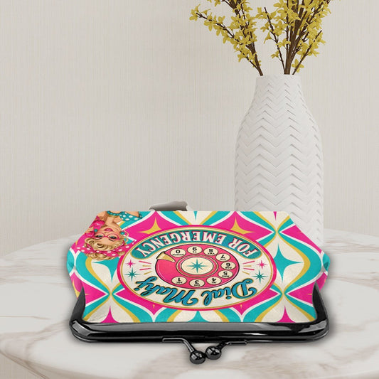 Funny Nostalgic Dial Mahj For Emergency Women's Leather Kiss Lock Coin Purse - Splash Of Mahj And Color Co.
