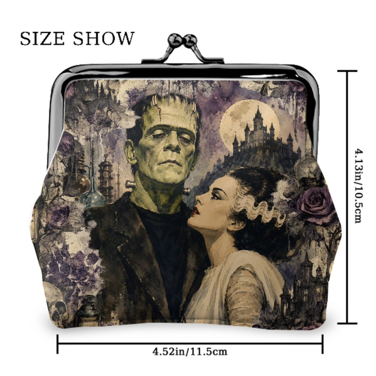 Frankenstein And Bride Women's Leather Kiss Lock Coin Purse