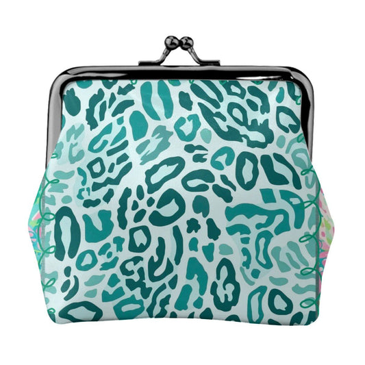 Preppy Pastel Cheetah Women's Leather Kiss Lock Coin Purse - Splash Of Mahj And Color Co.