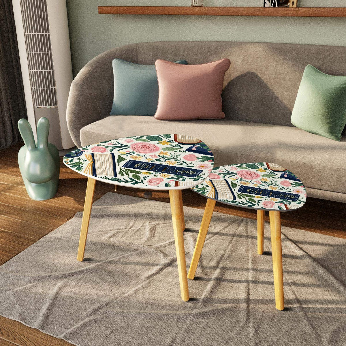Cozy Book Nook Modern Floral Designed Book Lover Nesting Tables