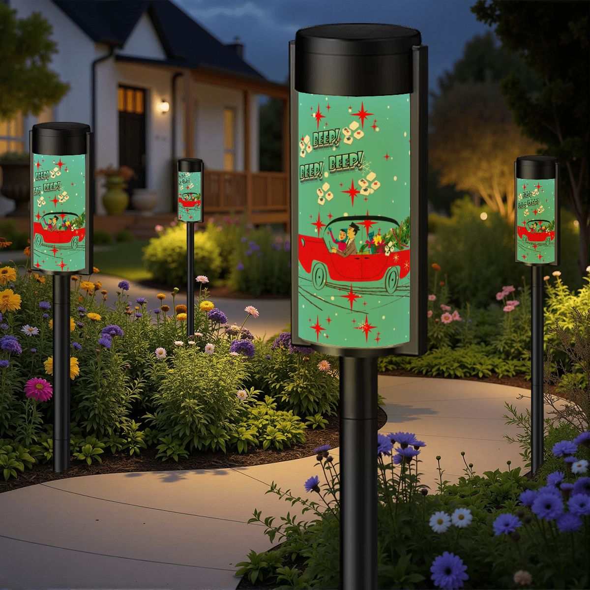 Mahjong Christmas Whimsical Garden Funny Nostalgic Holiday Outdoor Solar Lights