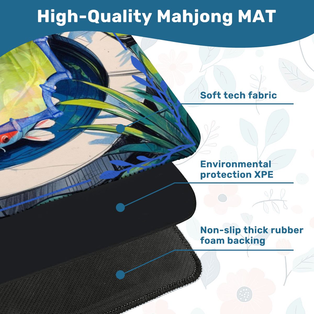 Mahjong Mat Japanese Koi Pond Asian Garden Zen Blue, Green Elegant Mahj Mat