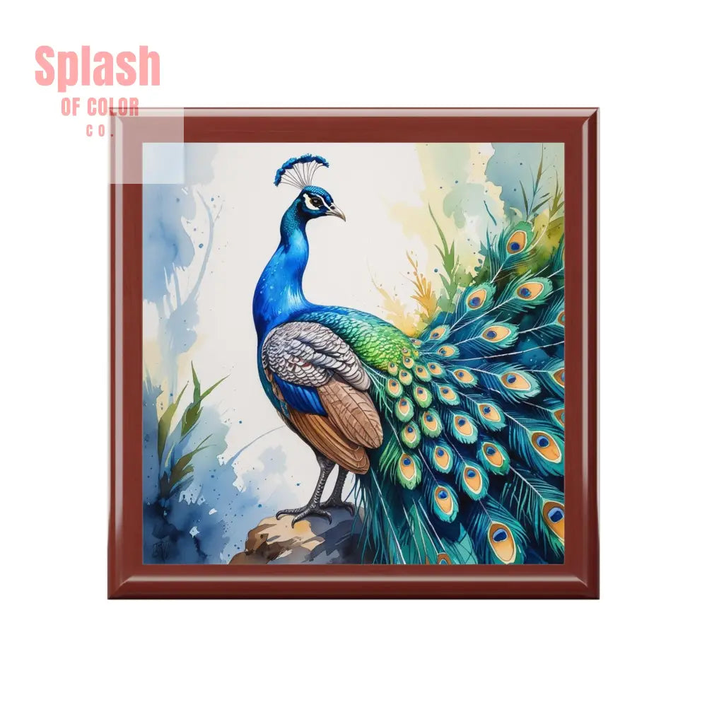 Elegant Chinoiserie Peacock Jewelry Box - Elegant Storage for Rings and Necklaces Gift for Her - Red Mahogany