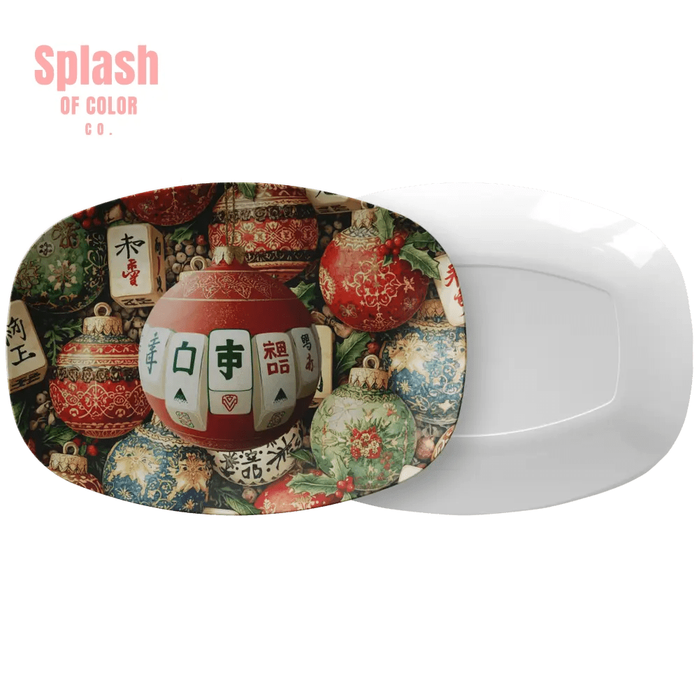 Elegant Ornate Mahjong Ornaments Holiday Entertaining Platter - Splash of Color co.