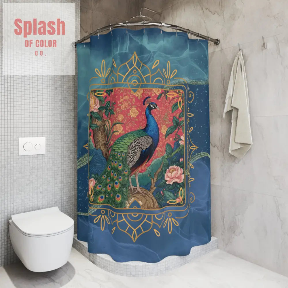 Elegantly Artistic Peacock Shower Curtain,Chinoiserie Bathroom Decor - 71’’ × 74’’ - Home Decor