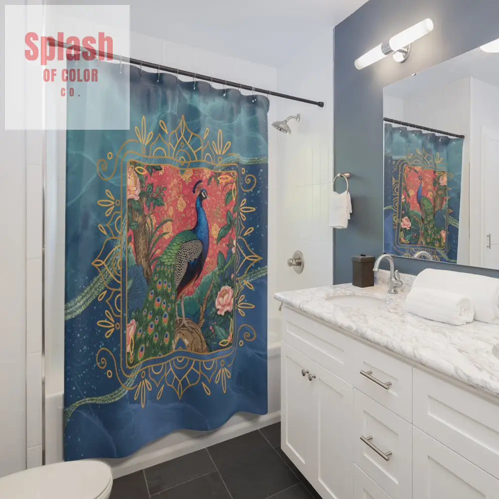 Elegantly Artistic Peacock Shower Curtain,Chinoiserie Bathroom Decor - 71’’ × 74’’ - Home Decor