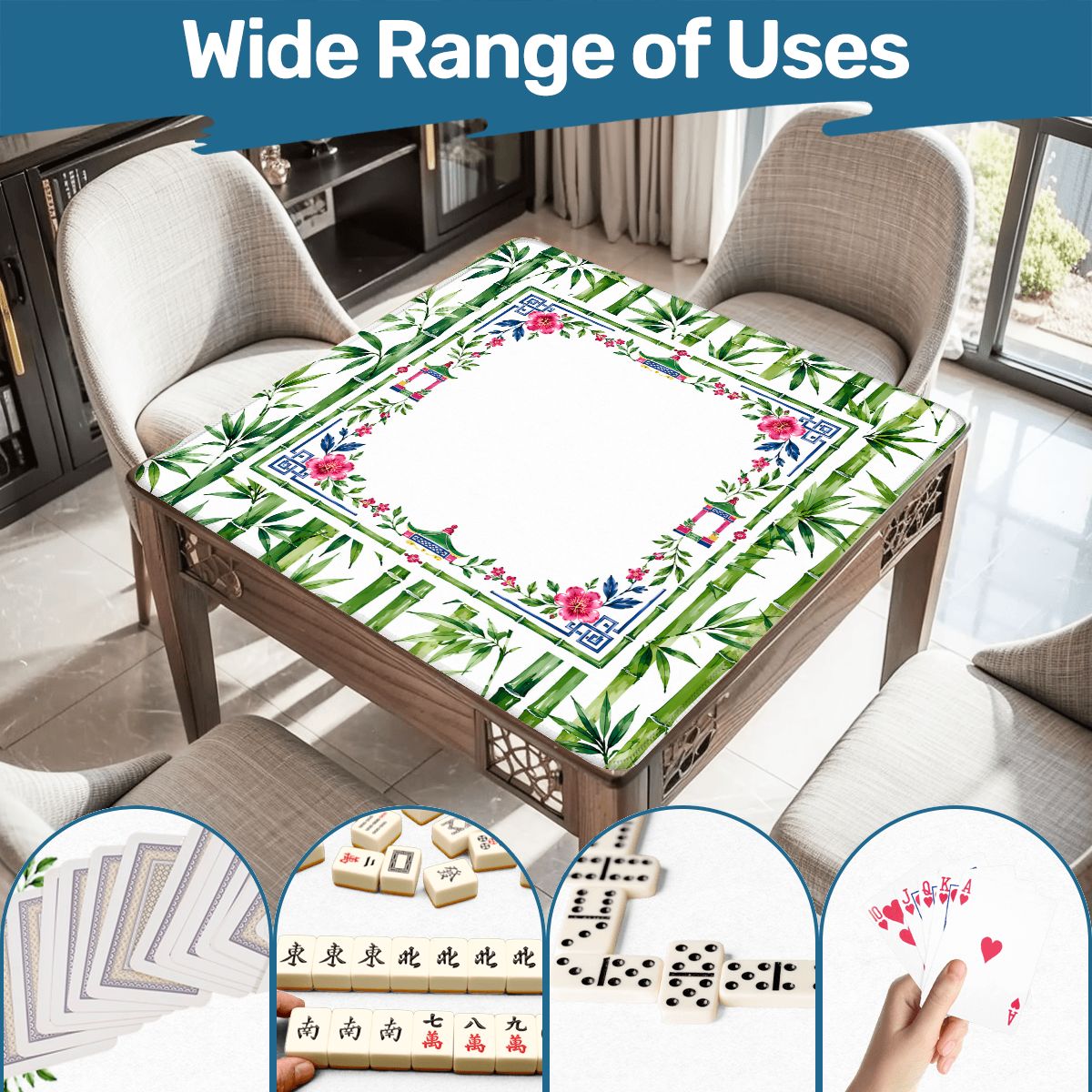 Watercolor Bamboo Asian Chinoiserie Mahjong Mat 33"x33" (Ship Rolled up)