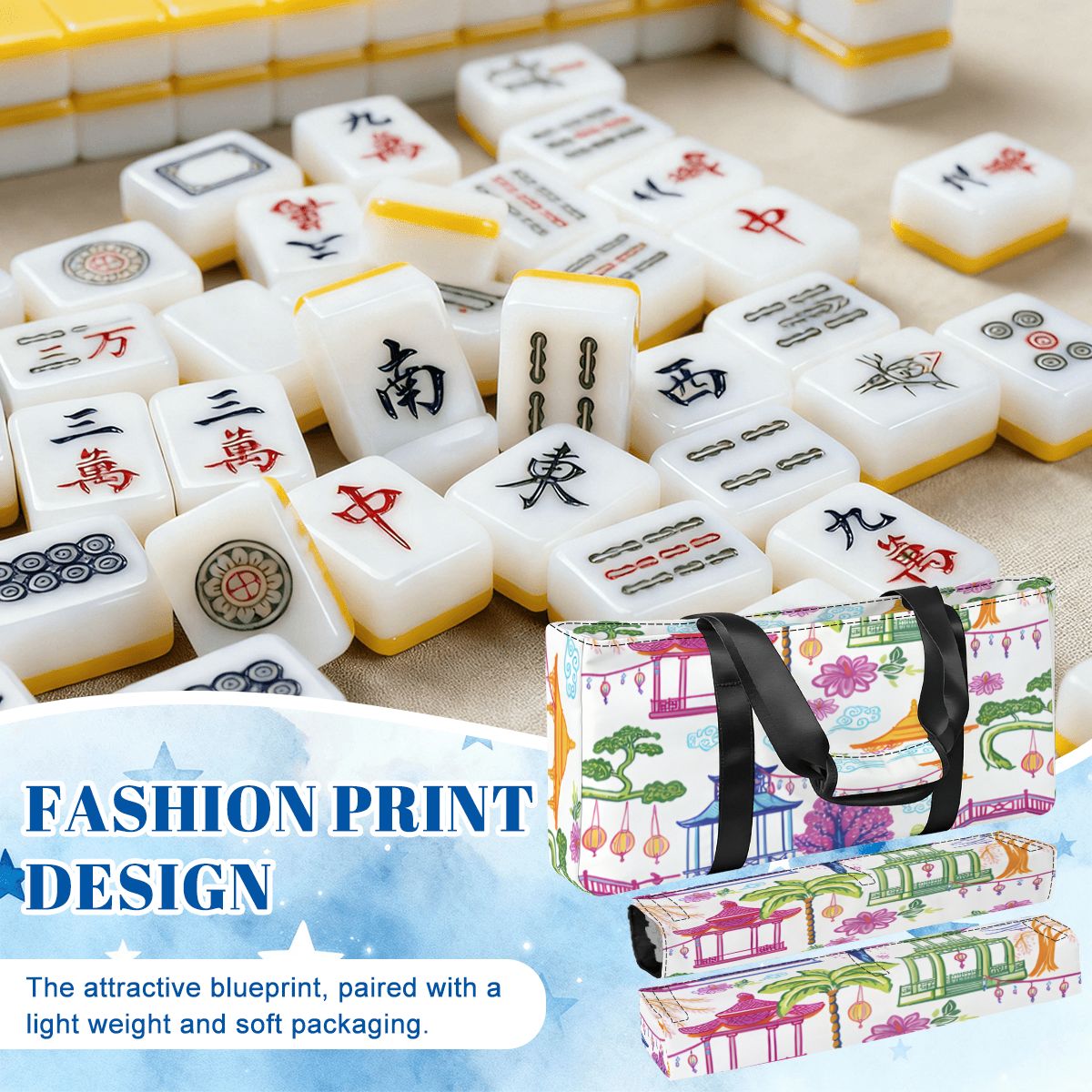 Mahjong Bag Set, Asian Chinoiserie Watercolor Pagodas - Splash of Color Co.