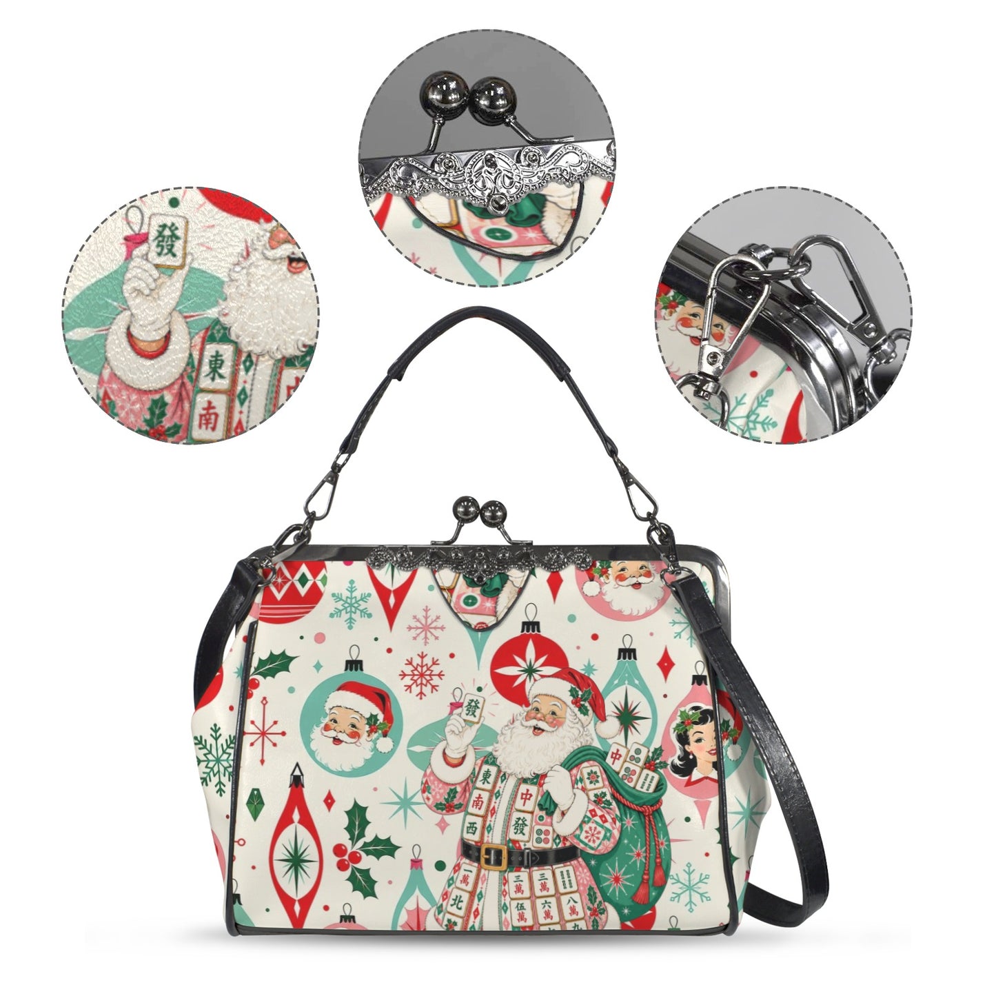 Nostalgic Jolly Santa Mahjong Lover Kisslock Vintage Style Purse
