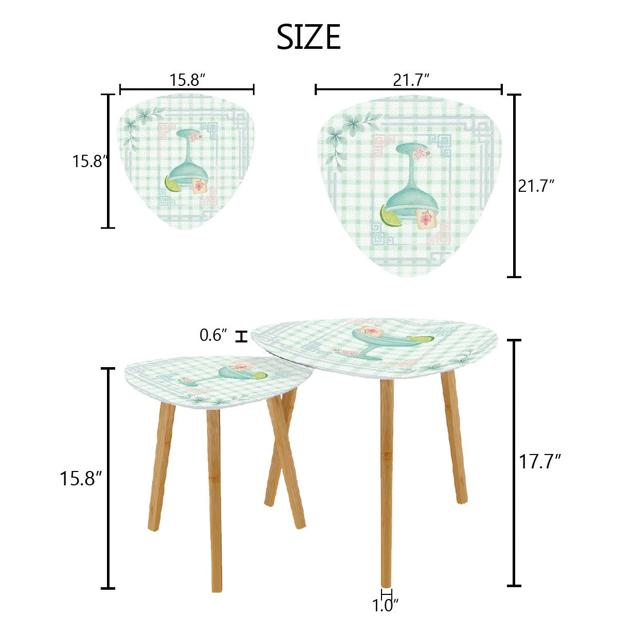 Mahjong Table Watercolor Cocktail Whimsical Mahj Tiles Triangle Coffee Table Set of 2