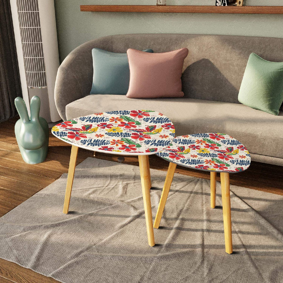 Bold Floral Vintage Heritage Blue Yellow Green Modern Nesting Tables
