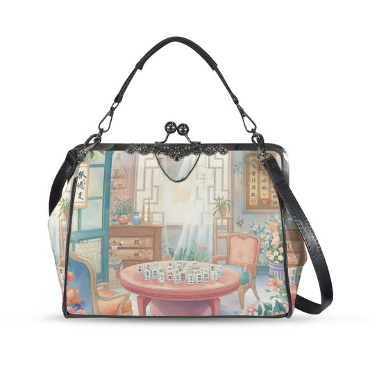 Mahjong Tea Room Vintage Watercolor Kisslock Purse - Splash of Color Co.