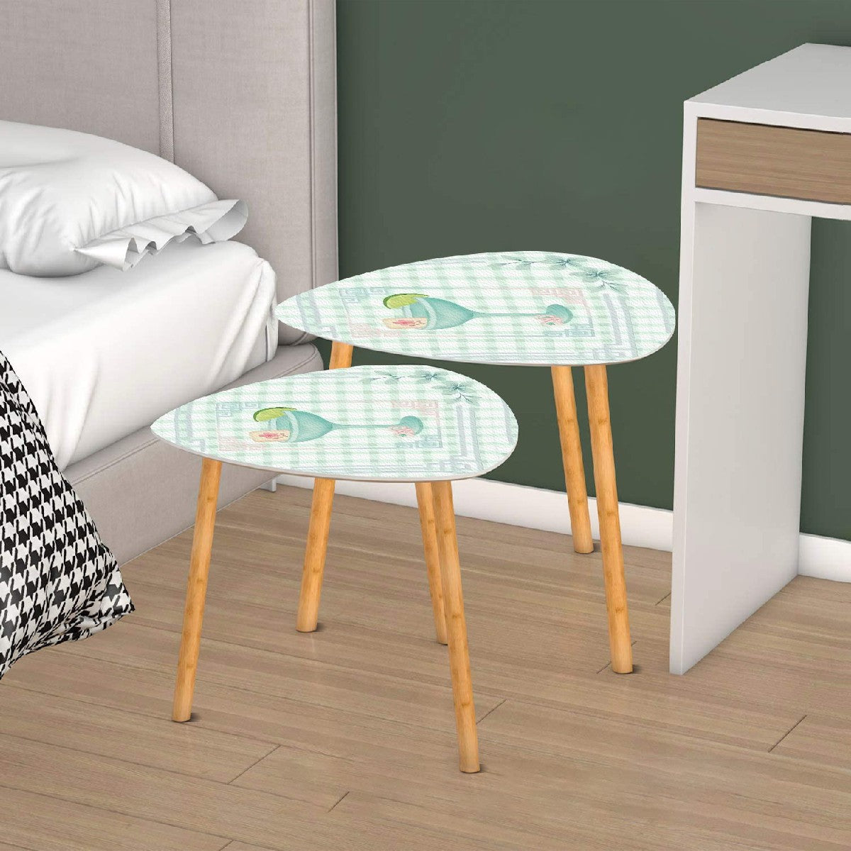 Mahjong Table Watercolor Cocktail Whimsical Mahj Tiles Triangle Coffee Table Set of 2