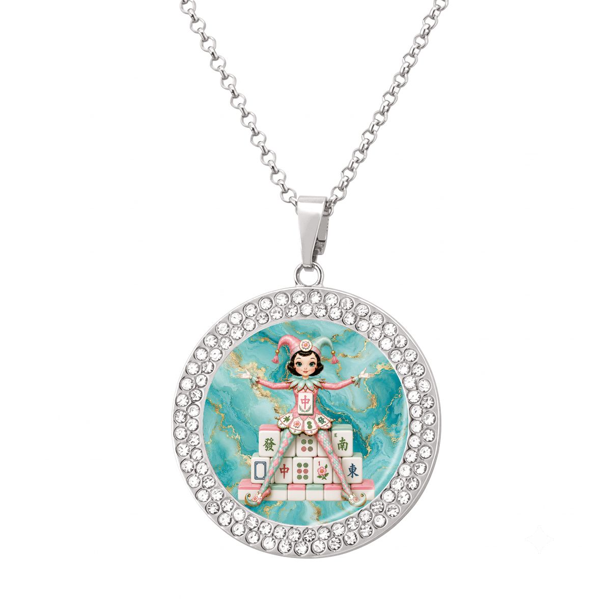 Mahjie The Mascot Round Rhinestone Pendant Necklace